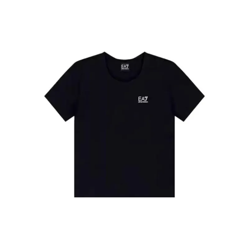 EMPORIO ARMANI EA7 Logo Print Crew Neck Short Sleeved T Shirt T Shirt Women's Black-5