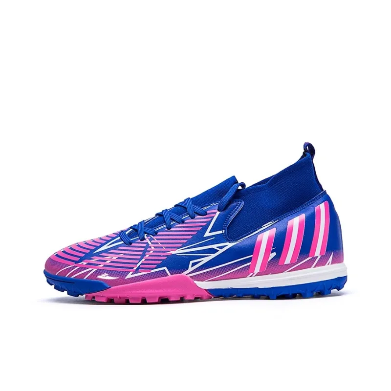 Kuding Soccer Shoes Unisex Mid Top Blue Peach Red/All Black/White Moon/Black Rose Red-9
