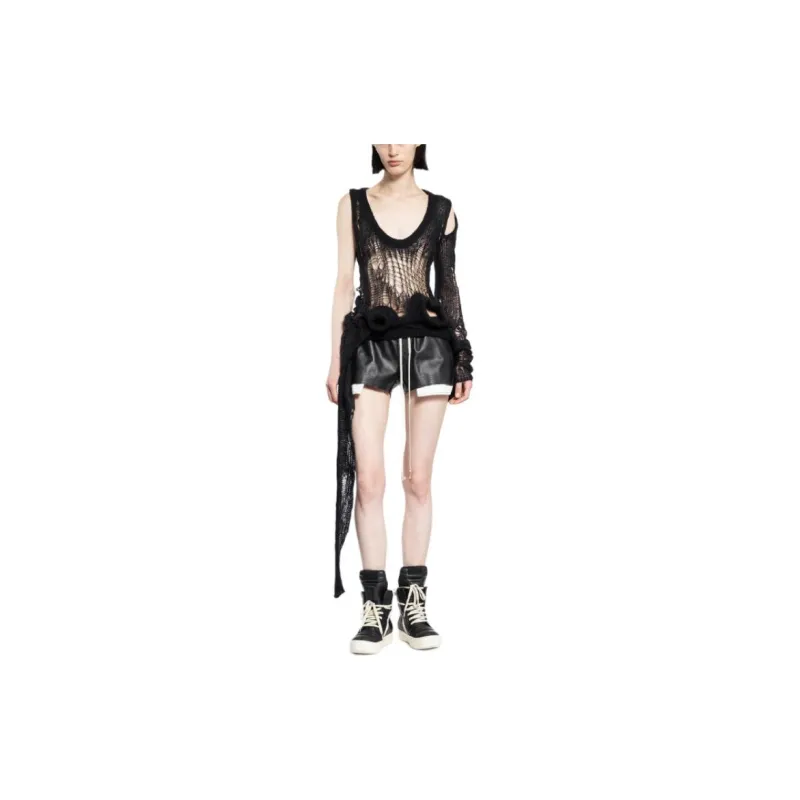 RICK OWENS Fog Drawstring Leather Shorts-3