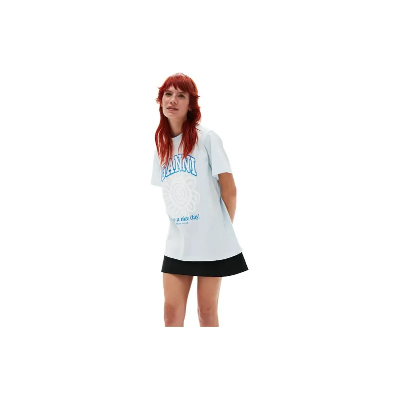 GANNI Floral Letter Print Short Sleeve T-Shirt-1