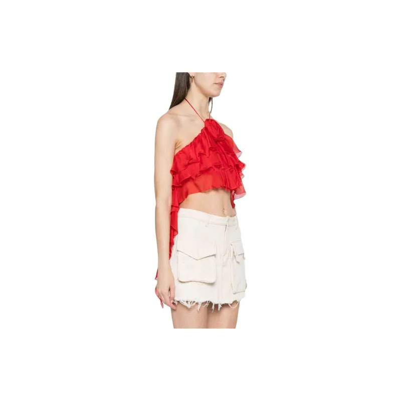 Blumarine Sash detail Ruffled Crop Top-3