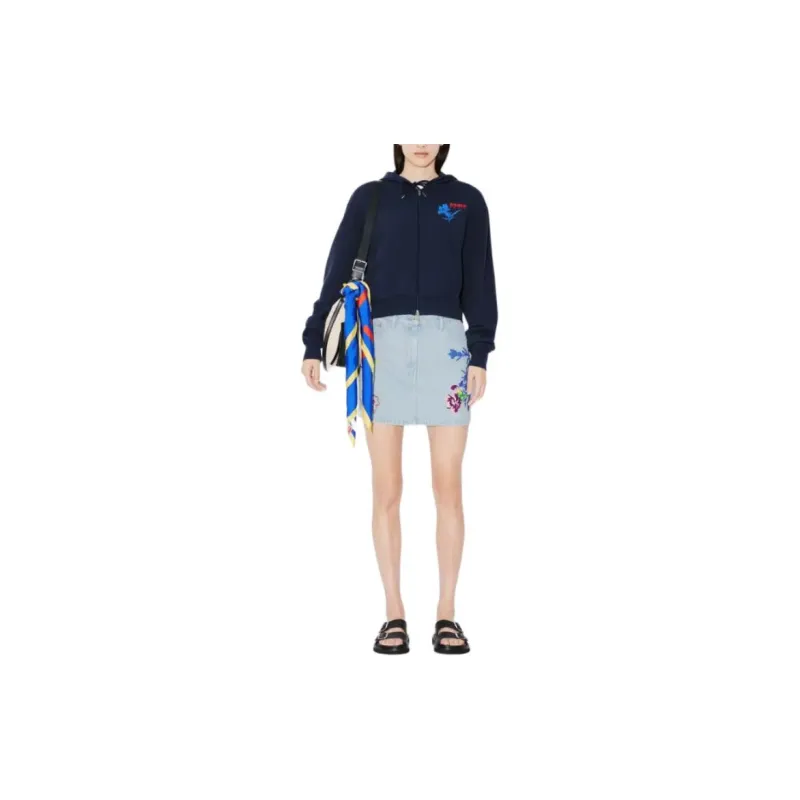 KENZO Drawn Flowers' Embroidered Sweatshirt Jackets Coats Women's Dark Blue-2