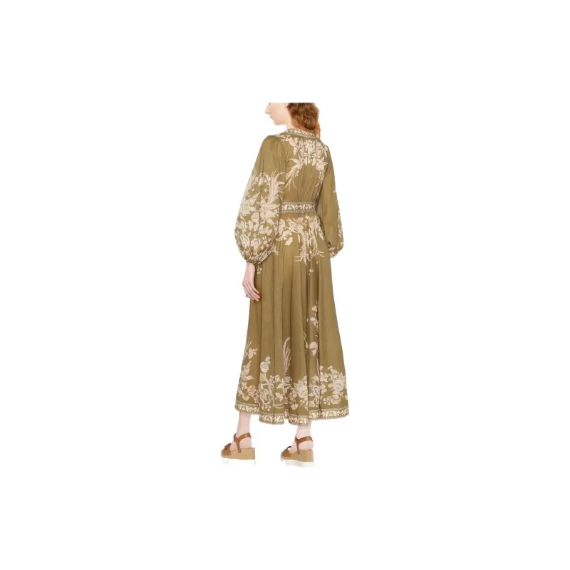 Zimmermann FW22 Long Sleeved Dress Women's Olive Green-2