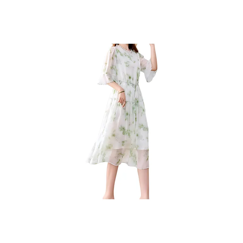 Yi Mengyuan Silk Long Sleeved Dress Women's-11