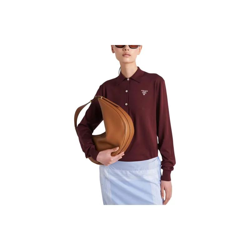 PRADA Embroidered logo Silk Polo Shirt-3