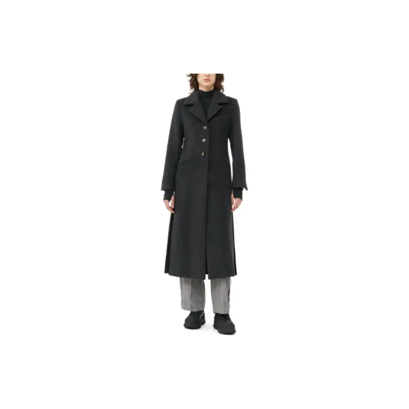 GANNI Single-breasted Wool Blend Midi Coat-1