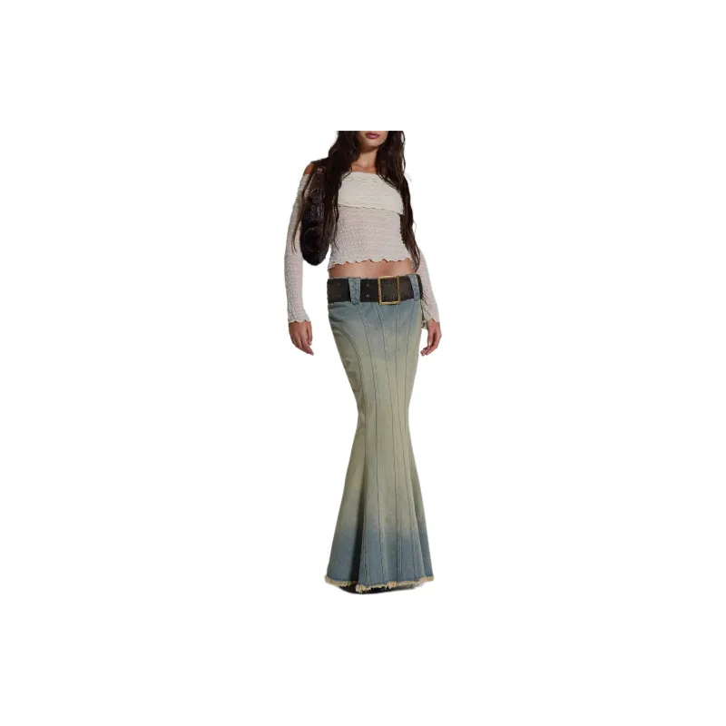 Jaded London Denim Long Skirt Women's Blue-1