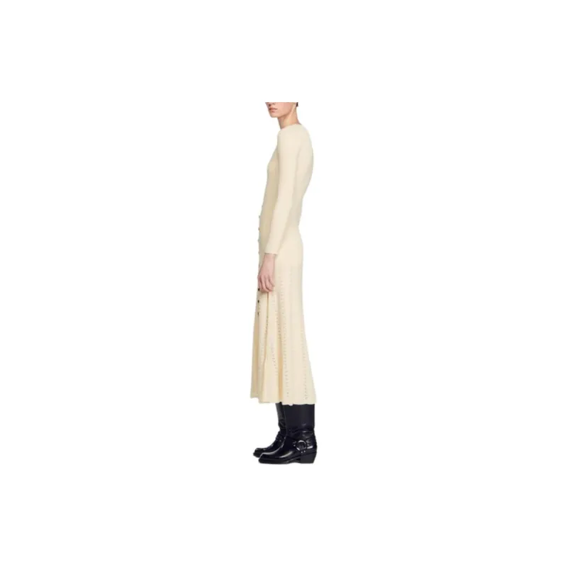 Sandro Long Sleeved Dress Women's Beige-1