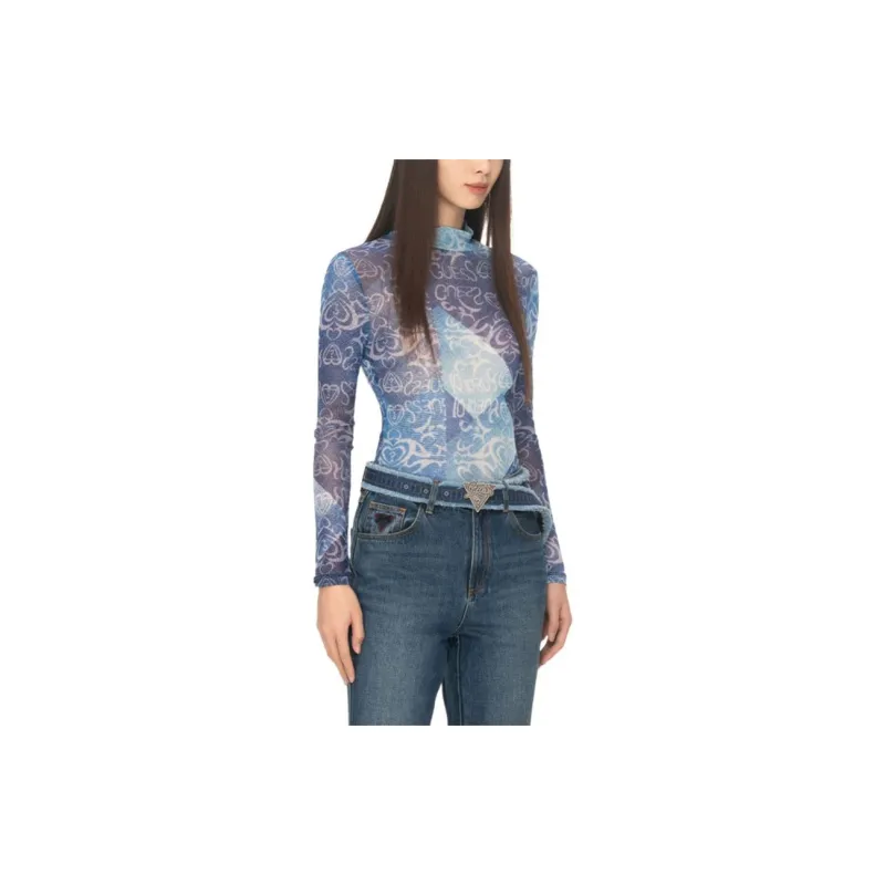 GUESS x YUEQI QI T-Shirt Women's Blue Print-3