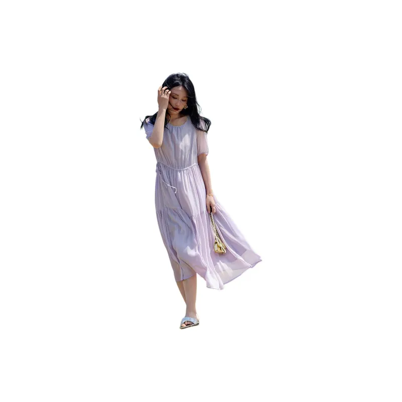 【dme】 Short Sleeved Dresses Women's Light Purple-3