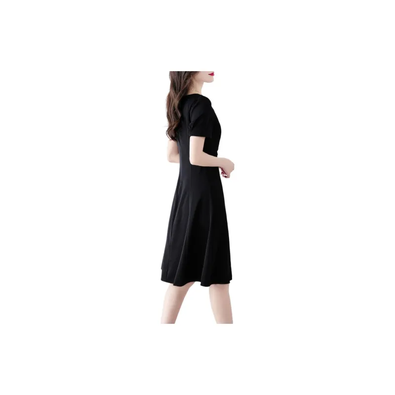 Still Quiet Short Sleeved Dresses Women's Black-2