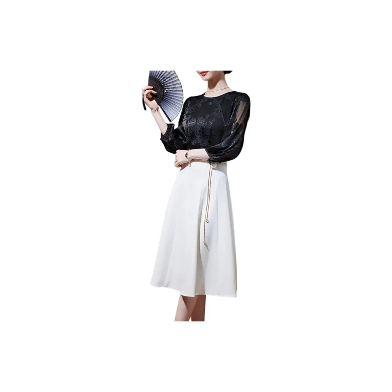 Hang Yi Court Casual Long Skirt Women's White-1
