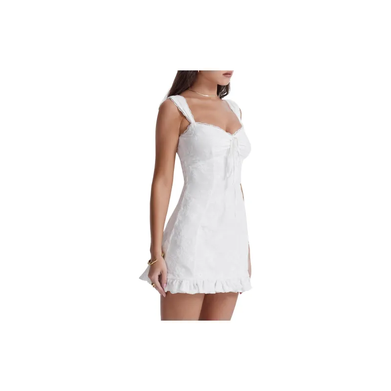 HOUSE OF CB Odessa Embroidered Dress Slip Dresses Women's White/White-3