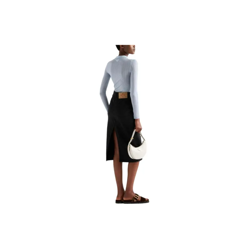 PRADA Logo Patch Slit Denim Midi Skirt-2