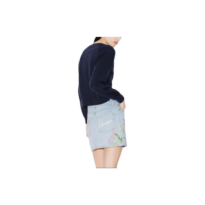 KENZO Drawn Flowers' Embroidered Cardigan Knitwear Women's Midnight Blue-3