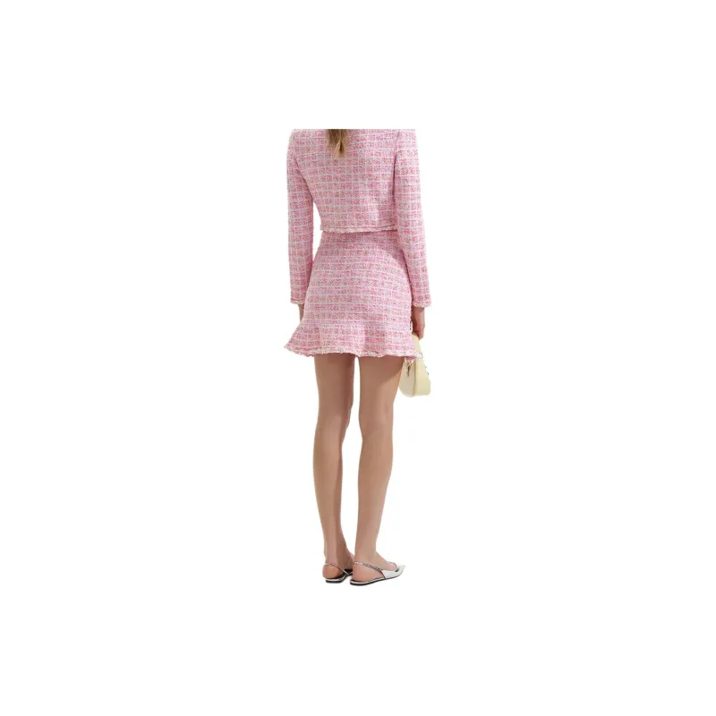 Self portrait Casual Short Skirts Women's Red And Pink Plaid-2