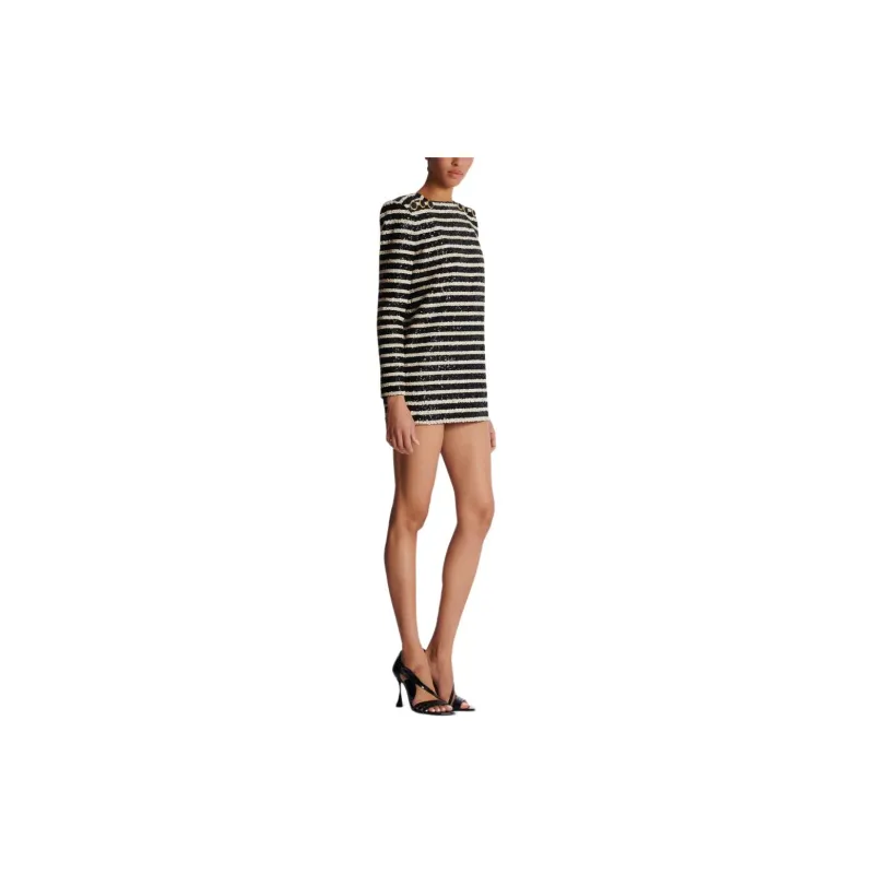 BALMAIN Striped Sequin Embellished Mini Dress-4