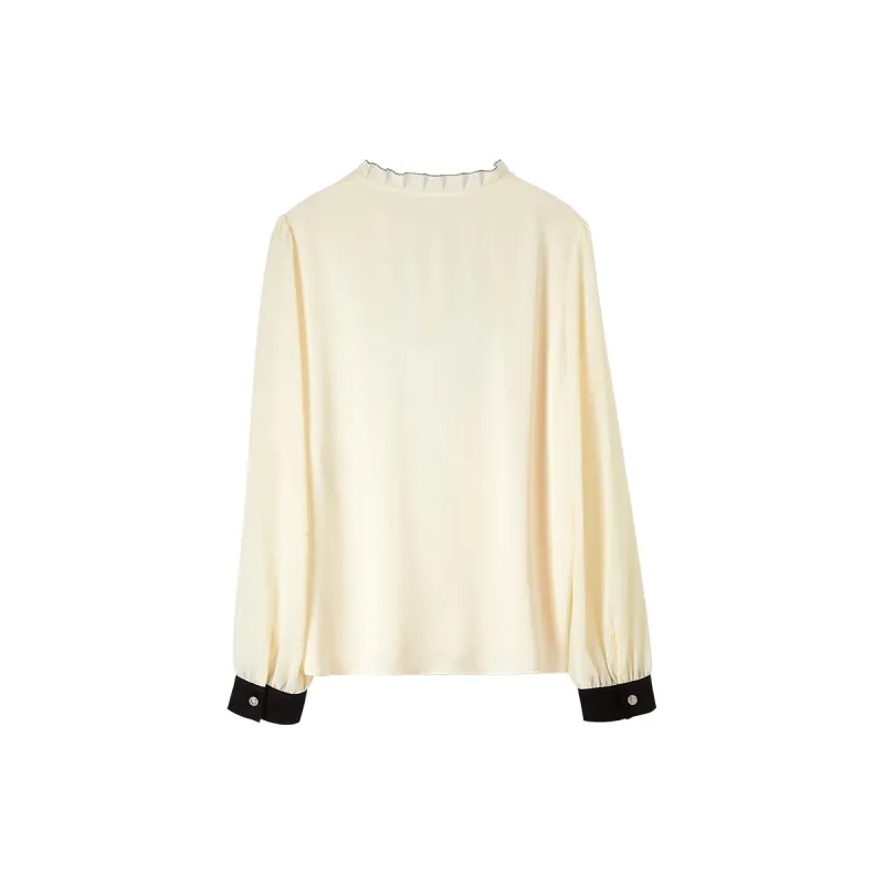 SENTUBILA Chiffon Shirts Women's Beige Apricot-7