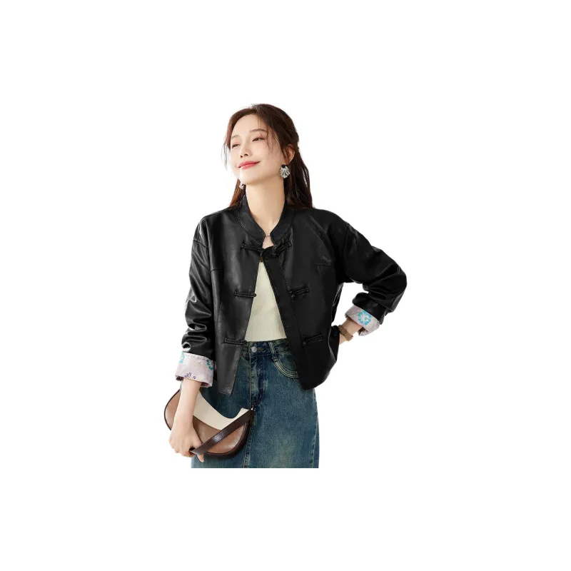 TERRE BLEUE Leather Jacket Women's Black-3
