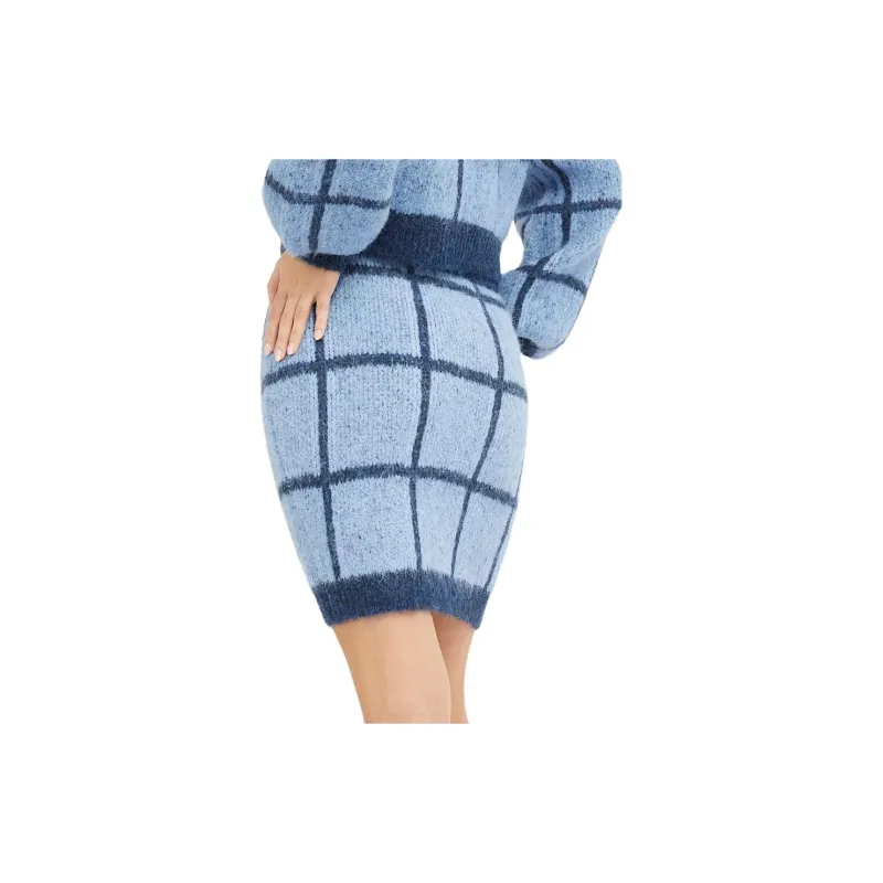 GUESS Check Sweater Mini Skirt Casual Short Skirts Women's Blue-3
