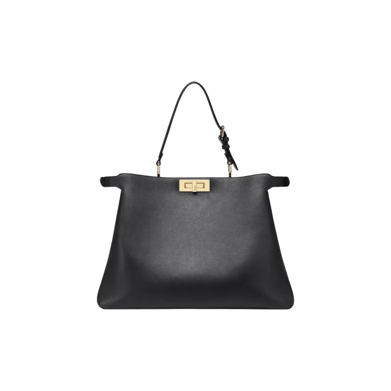 FENDI Peekaboo Calfskin Handbag Large Size Women's Black-3