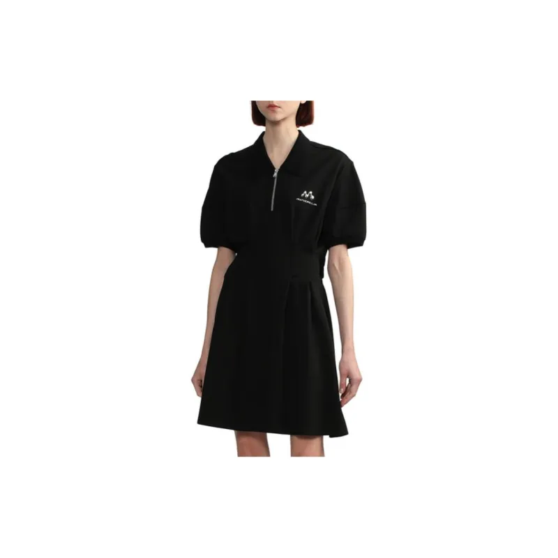 Mini Cream Short-Sleeved Dresses Women's Black-3