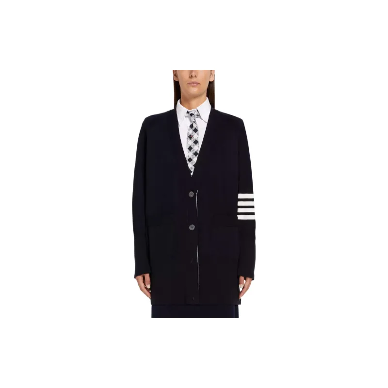 THOM BROWNE 4 Bar Long Sleeved Knit Cardigan-2