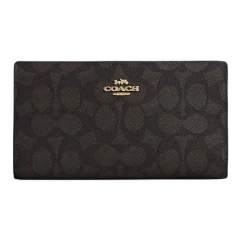 COACH SignatureCanvas Coated Canvas Wallet Trumpets Women's Walnut Wood & Black