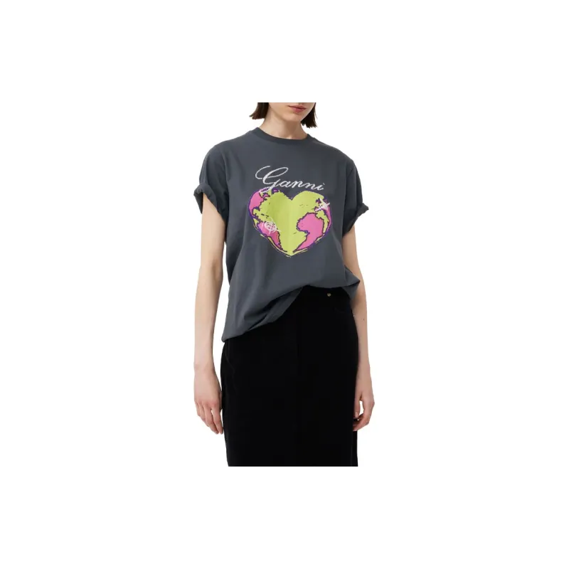 GANNI Relaxed Heart T-Shirt T-Shirt Women's Volcanic Gray-5
