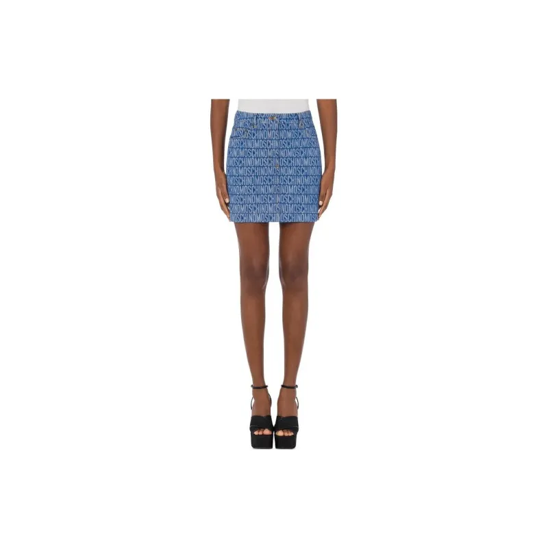 MOSCHINO Logo Jacquard Denim Mini Skirt-2
