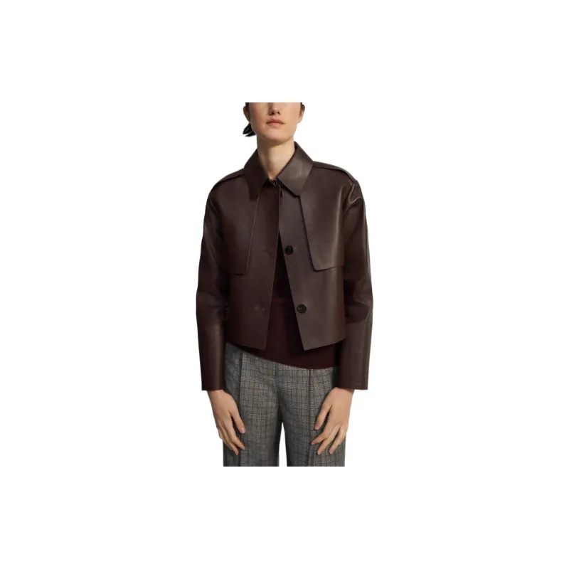 THEORY Leather Jackets Women's Brown-2