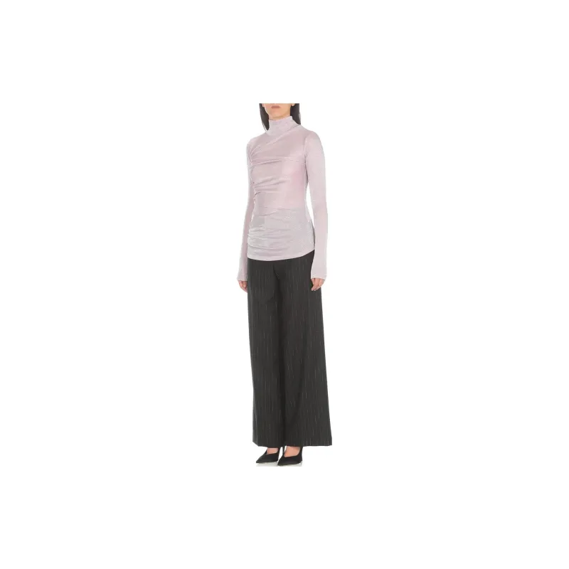 MSGM Glittery Gathered High Neck Metallic T Shirt-1