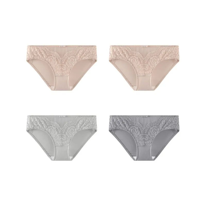 YOUNGYELL 5A Antibacterial 100% Cotton Crotch Low Rise Women's Underpants Women's 4 Pack-0