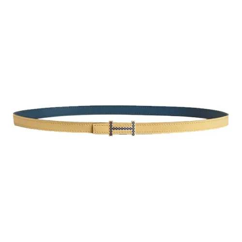 HERMES Calfskin Leather Belts Women's Yellow 1.3CM