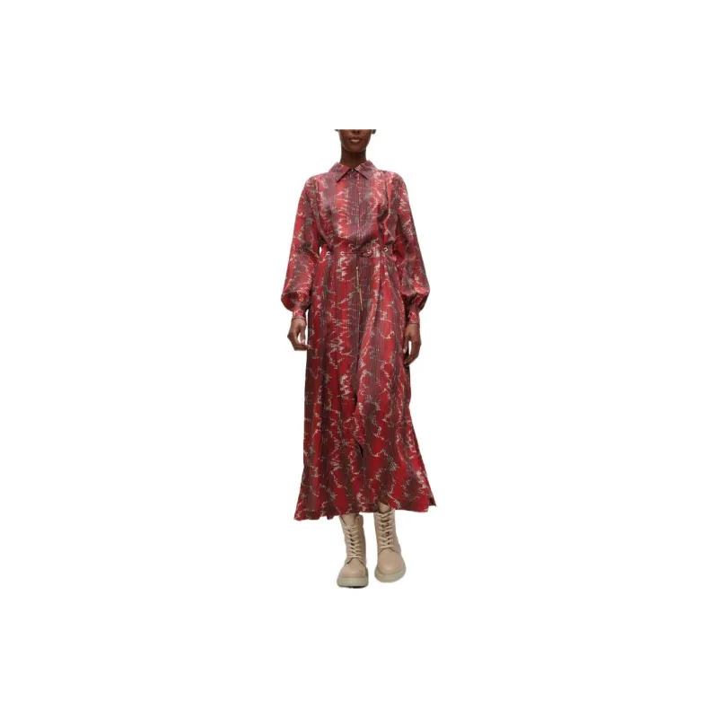 HUGO BOSS Long Sleeved Dresses Women's Red-3
