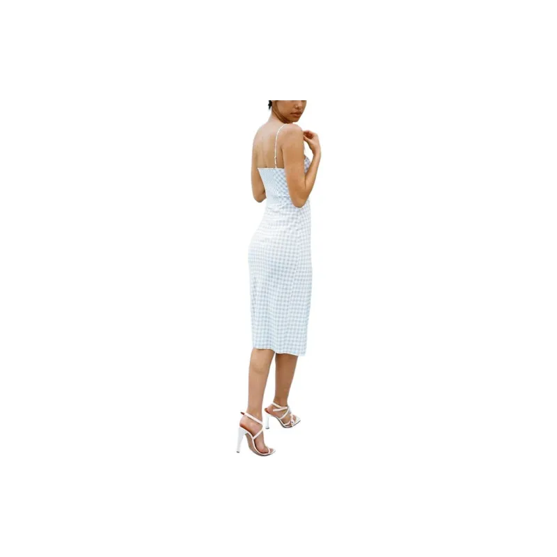 Realisation Par The Elsa Slip Dresses Women's Blue Gingham/Light Blue Stripe Plaid-5