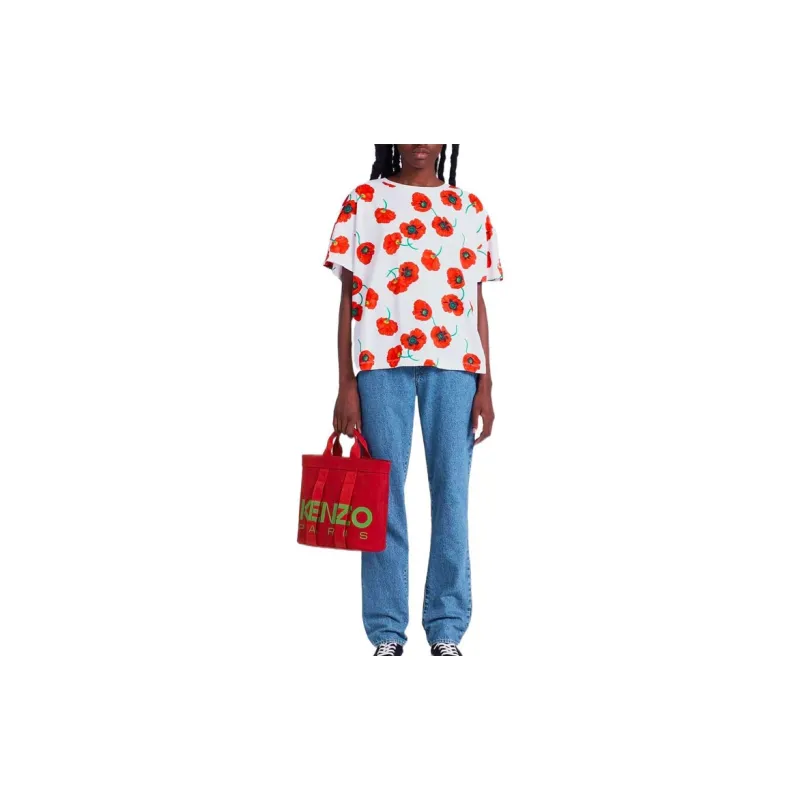 KENZO Poppy Flower Series T-Shirts Women's White-2