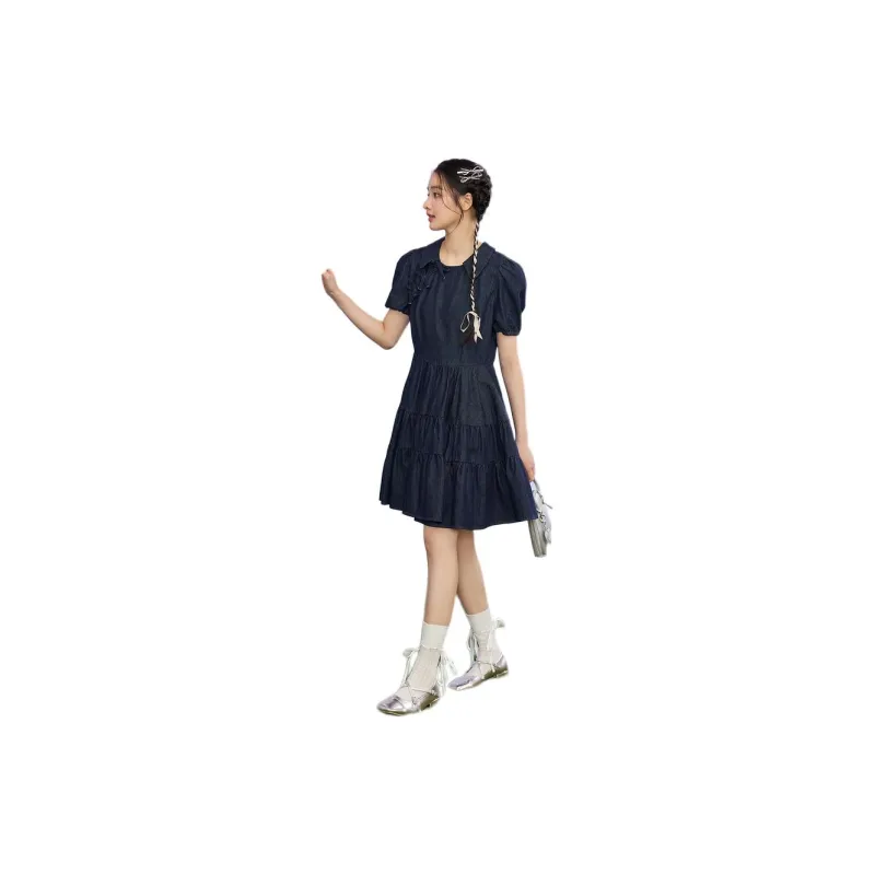 ZIHAN SS24 Short Sleeved Dress Women's Dark Denim Blue-2