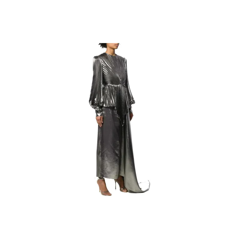 GUCCI Balloon sleeve Pleated Lamé Gown-3