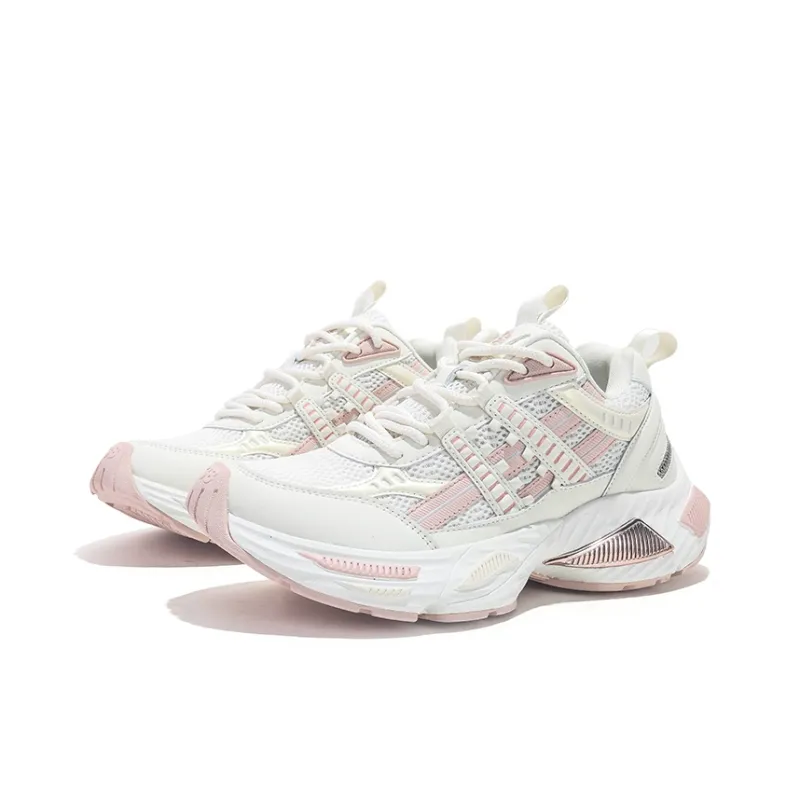 Jifffly Height Enhancing Wear Resistant Lightweight Low Top Chunky Sneakers Women's White Pink-2