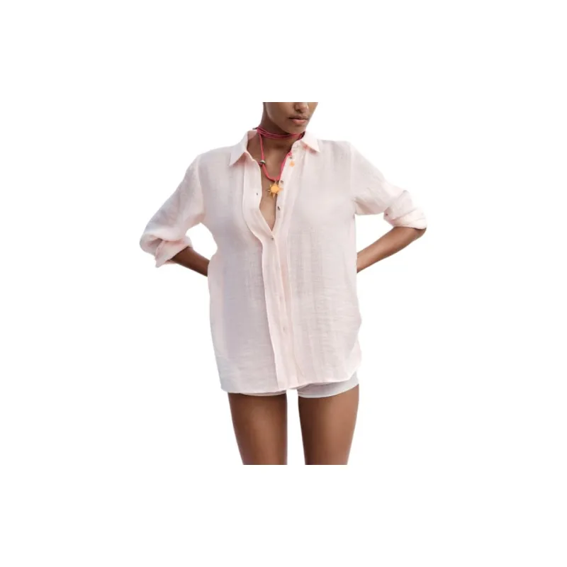 ZARA Shirt Women's Light Pink Red-2