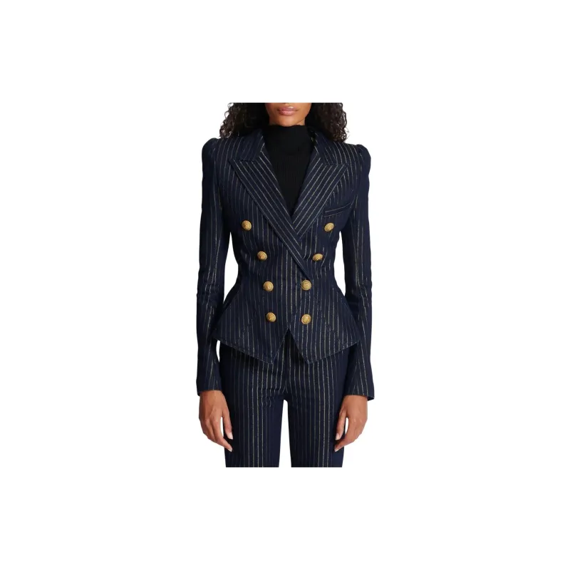 BALMAIN Lurex Striped Denim Jacket-2