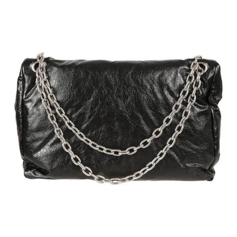 Balenciaga Monaco Chain Logo Patch Shoulder Bag Women's Black-2