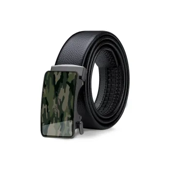 WilliamPOLO Split Cow Leather With Molded Pattern Leather Belts Men's Black Gunmetal Width: 3.5cm
