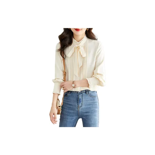 Korean style Chiffon Shirts Women's Beige