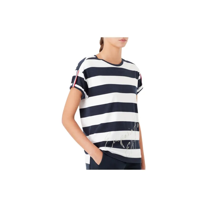EMPORIO ARMANI EA7 T Shirts Women's Blue With White Lettering-3