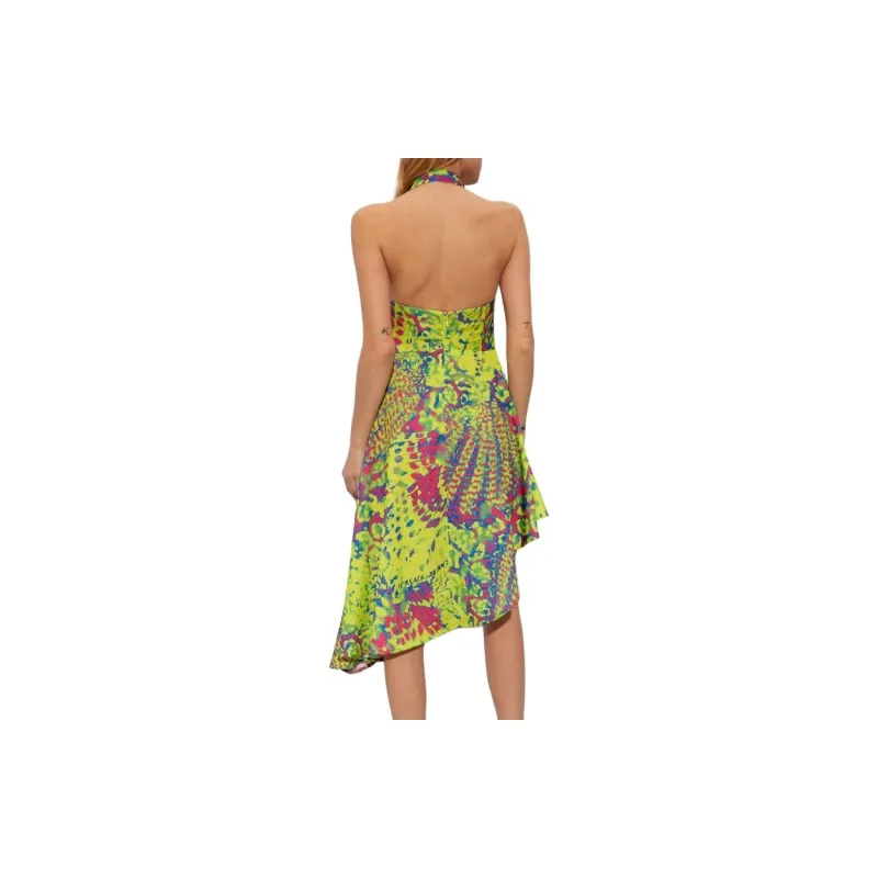 VERSACE JEANS Pattern Printed Halterneck Asymmetric Hem Dress-2