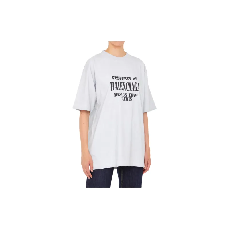 Balenciaga Drop Shoulder Sleeve T Shirt Women's Light Gray Regular Fit-3