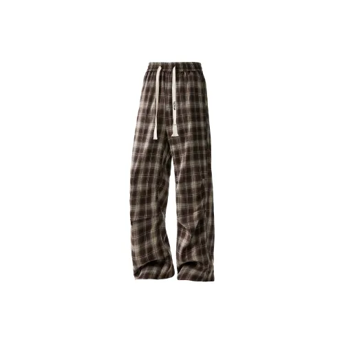 JCUI Casual Pants Unisex Brown Plaid