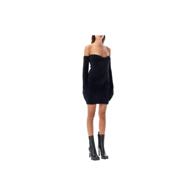 OFF-WHITE Fuzzy Gloves Strapless Minidress-8